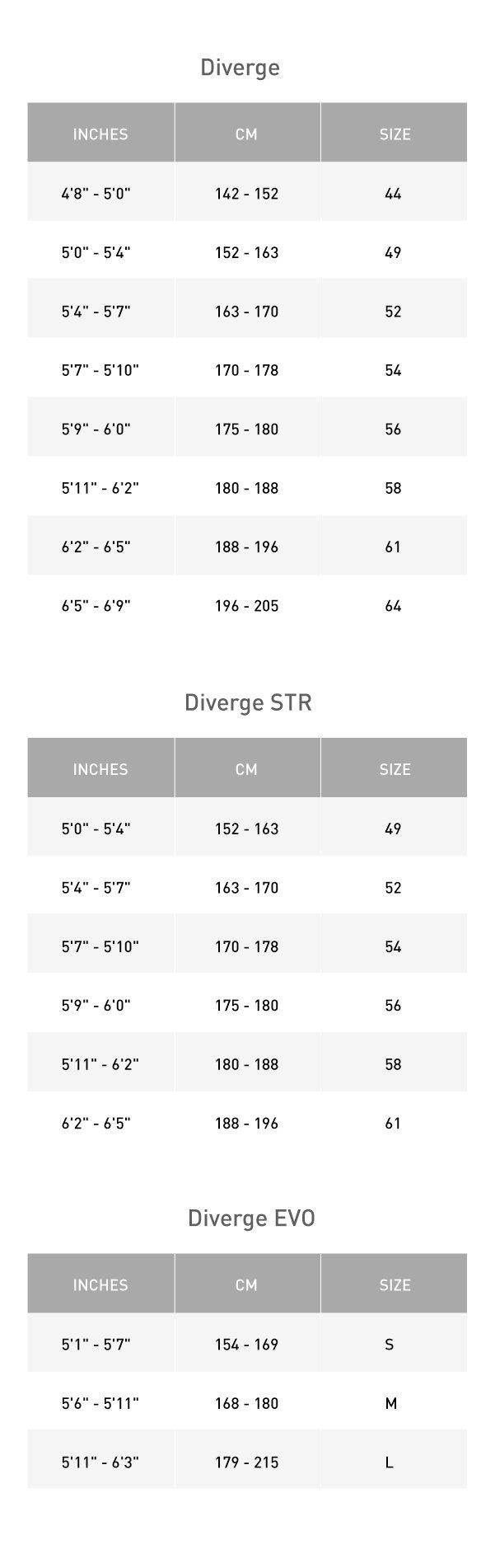 2023 Specialized Diverge Comp E5 Gravel Bike Size Guide