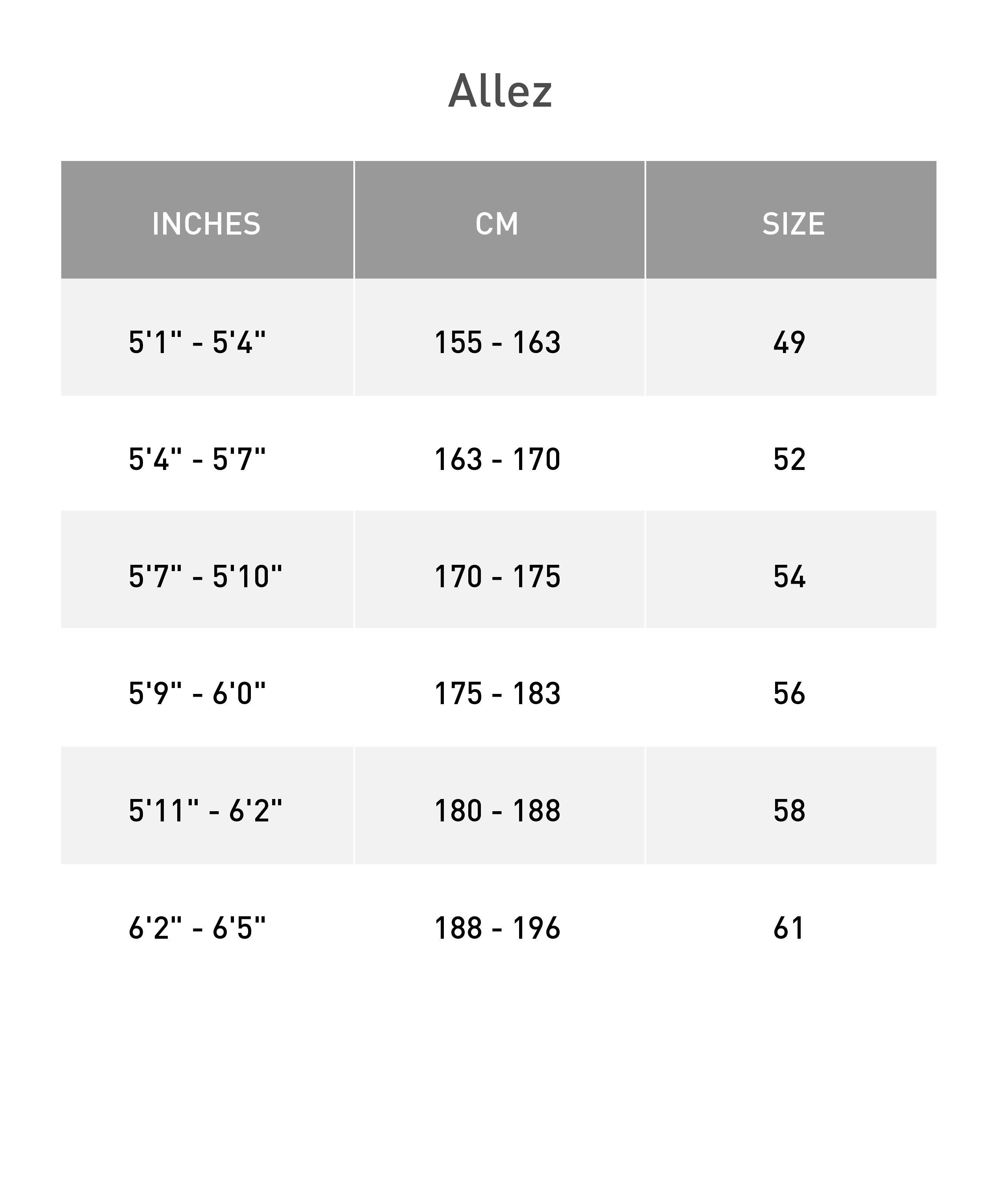 Size guide for 2025 Specialized Allez Sprint Comp