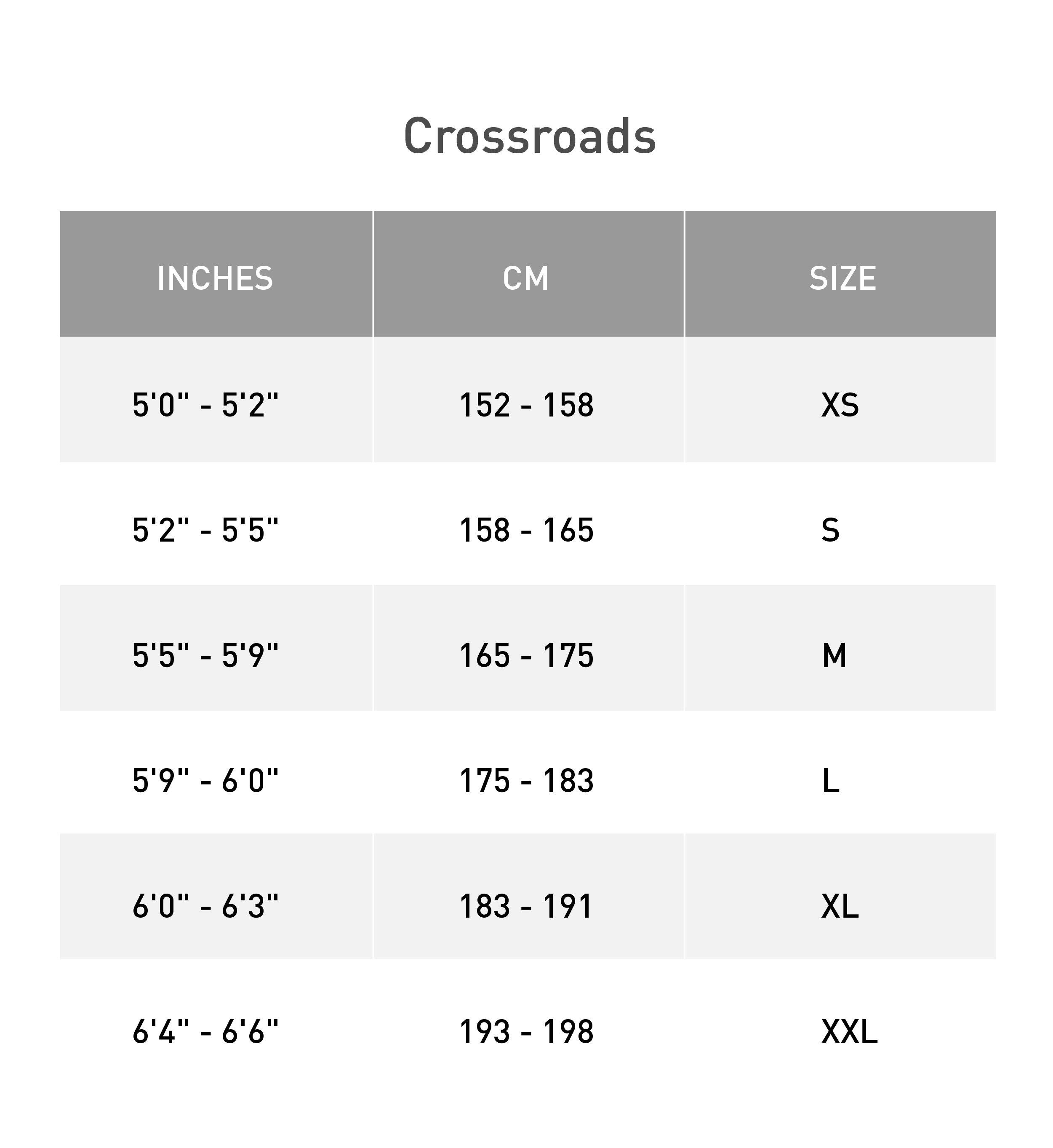 Size guide for Specialized Crossroads 1.0 St