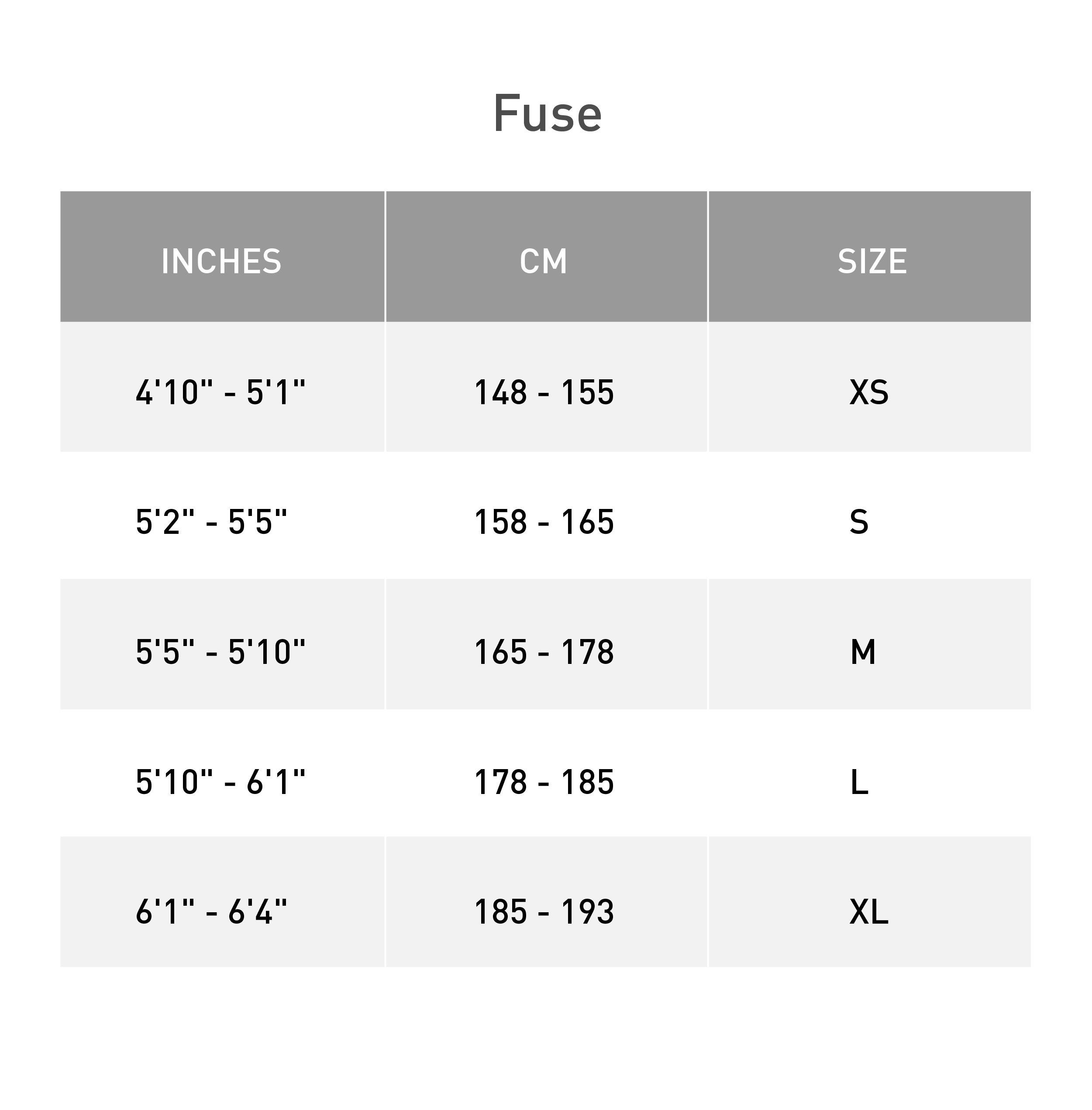 Size guide for Specialized Fuse M4 29 Frame